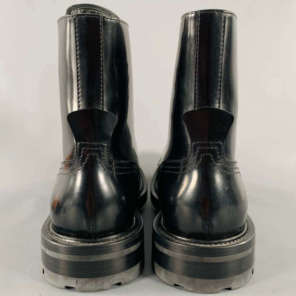 ALEXANDER MCQUEEN Black Leather Combat Lace-Up Boots - Picture 3 of 9